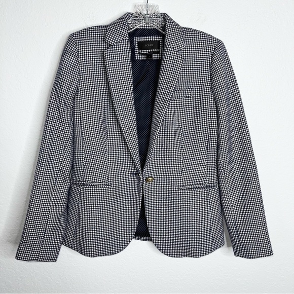 J. Crew Blazer Women Size 2 Campbell Houndstooth Blue White Jacket Coat Wool - Picture 1 of 11